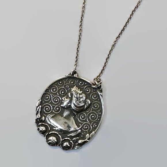 Lady Pendant, Sterling Silver,Art Nouveau Style, Goddess, Vintage, Chain, Woman - Picture 5 of 5
